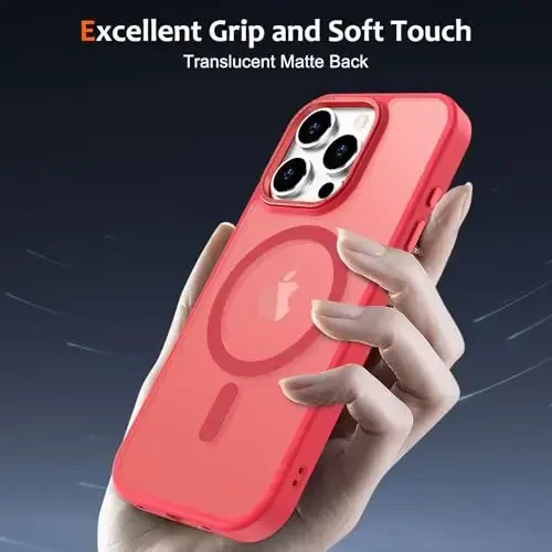 Anuck Case for iPhone 16 Pro Max Case Magnetic Phone Case Compatible with MagSafe, Soft TPU Bumper Hard Translucent Matte Back Slim Fit Shockproof Protective Cover for Men Women Girls - Light Red - 8