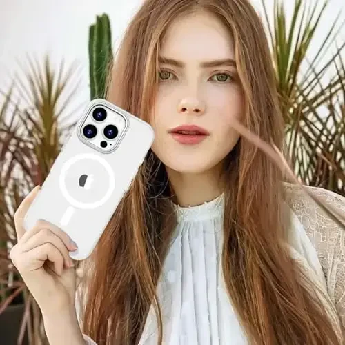 Anuck Case for iPhone 16 Pro Max Case Magnetic Phone Case Compatible with MagSafe, Soft TPU Bumper Hard Translucent Matte Back Slim Fit Shockproof Protective Cover for Men Women Girls - White - 6