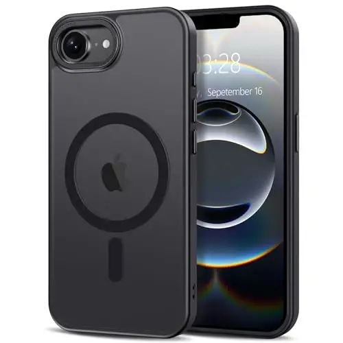 Anuck Case for iPhone 16e Case Magnetic Phone Case Compatible with MagSafe, Soft TPU Bumper Hard Translucent Matte Back Slim Fit Shockproof Protective Cover for Men Women Girls - Black - 1