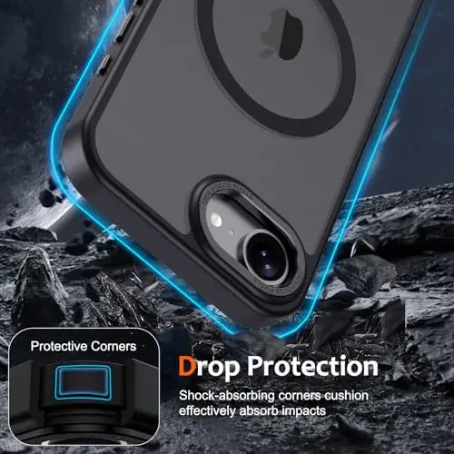 Anuck Case for iPhone 16e Case Magnetic Phone Case Compatible with MagSafe, Soft TPU Bumper Hard Translucent Matte Back Slim Fit Shockproof Protective Cover for Men Women Girls - Black - 4