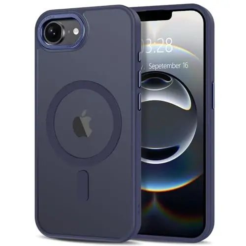 Anuck Case for iPhone 16e Case Magnetic Phone Case Compatible with MagSafe, Soft TPU Bumper Hard Translucent Matte Back Slim Fit Shockproof Protective Cover for Men Women Girls - Dark Blue 