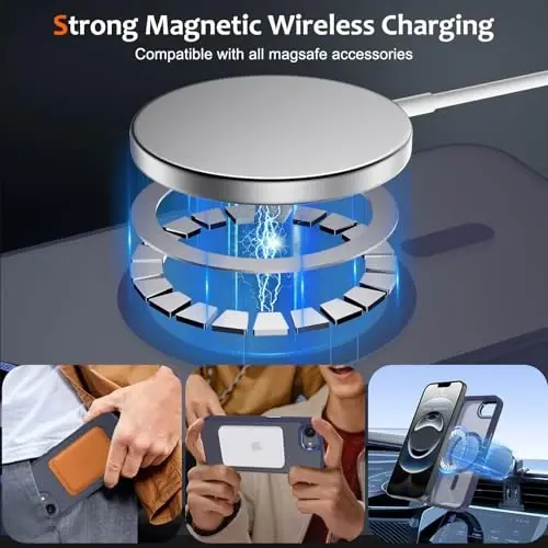 Anuck Case for iPhone 16e Case Magnetic Phone Case Compatible with MagSafe, Soft TPU Bumper Hard Translucent Matte Back Slim Fit Shockproof Protective Cover for Men Women Girls - Dark Blue - 2