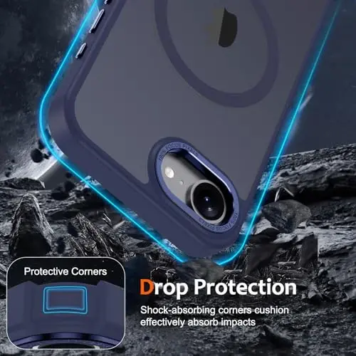 Anuck Case for iPhone 16e Case Magnetic Phone Case Compatible with MagSafe, Soft TPU Bumper Hard Translucent Matte Back Slim Fit Shockproof Protective Cover for Men Women Girls - Dark Blue - 4
