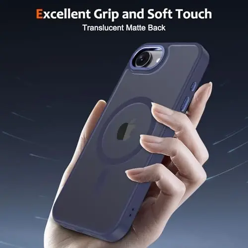 Anuck Case for iPhone 16e Case Magnetic Phone Case Compatible with MagSafe, Soft TPU Bumper Hard Translucent Matte Back Slim Fit Shockproof Protective Cover for Men Women Girls - Dark Blue - 5