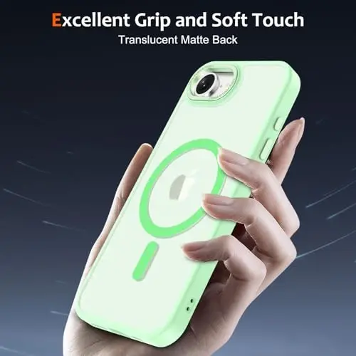 Anuck Case for iPhone 16e Case Magnetic Phone Case Compatible with MagSafe, Soft TPU Bumper Hard Translucent Matte Back Slim Fit Shockproof Protective Cover for Men Women Girls - Green - 9