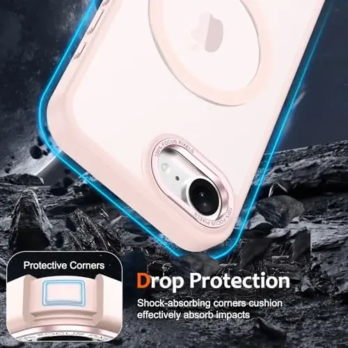 Anuck Case for iPhone 16e Case Magnetic Phone Case MagSafe bilan mos, Yumshoq TPU Bumper Qattiq Shaffof Matte Orqa Slim Fit Zarba o'tkazmaydigan Himoya Qopqog'i Erkaklar Ayollar Qizlar uchun - Pushti - 4