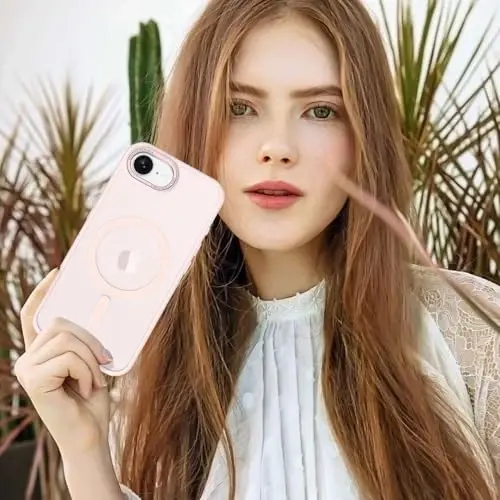 Anuck Case for iPhone 16e Case Magnetic Phone Case MagSafe bilan mos, Yumshoq TPU Bumper Qattiq Shaffof Matte Orqa Slim Fit Zarba o'tkazmaydigan Himoya Qopqog'i Erkaklar Ayollar Qizlar uchun - Pushti - 6