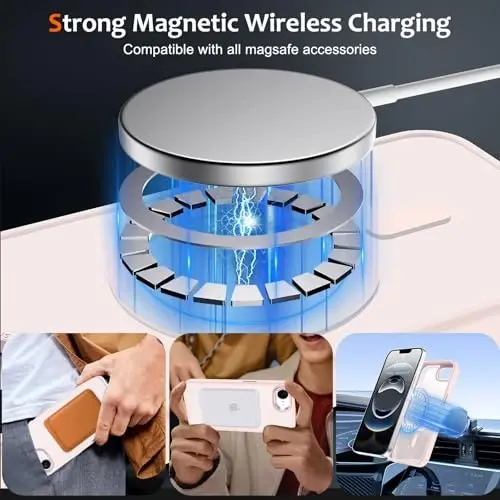 Anuck Case for iPhone 16e Case Magnetic Phone Case MagSafe bilan mos, Yumshoq TPU Bumper Qattiq Shaffof Matte Orqa Slim Fit Zarba o'tkazmaydigan Himoya Qopqog'i Erkaklar Ayollar Qizlar uchun - Pushti - 2