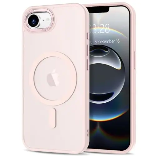 Anuck Case for iPhone 16e Case Magnetic Phone Case MagSafe bilan mos, Yumshoq TPU Bumper Qattiq Shaffof Matte Orqa Slim Fit Zarba o'tkazmaydigan Himoya Qopqog'i Erkaklar Ayollar Qizlar uchun - Pushti 