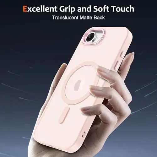Anuck Case for iPhone 16e Case Magnetic Phone Case MagSafe bilan mos, Yumshoq TPU Bumper Qattiq Shaffof Matte Orqa Slim Fit Zarba o'tkazmaydigan Himoya Qopqog'i Erkaklar Ayollar Qizlar uchun - Pushti - 5