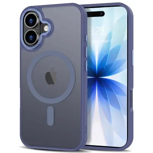 Anuck Case for iPhone 17 Case Magnetic Phone Case Compatible with MagSafe, Soft TPU Bumper Hard Translucent Matte Back Slim Fit Shockproof Protective Cover for Men Women Girls - Blue 