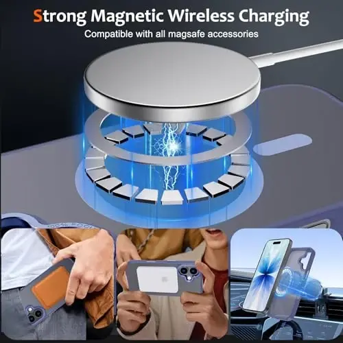 Anuck Case for iPhone 17 Case Magnetic Phone Case Compatible with MagSafe, Soft TPU Bumper Hard Translucent Matte Back Slim Fit Shockproof Protective Cover for Men Women Girls - Blue - 2