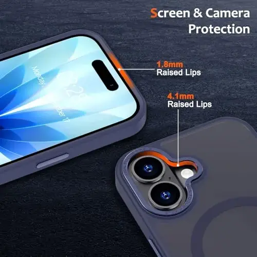 Anuck Case for iPhone 17 Case Magnetic Phone Case Compatible with MagSafe, Soft TPU Bumper Hard Translucent Matte Back Slim Fit Shockproof Protective Cover for Men Women Girls - Dark Blue - 3