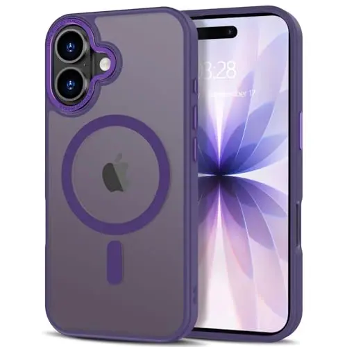 Anuck Case for iPhone 17 Case Magnetic Phone Case Compatible with MagSafe, Soft TPU Bumper Hard Translucent Matte Back Slim Fit Shockproof Protective Cover for Men Women Girls - Dark Purple - 1
