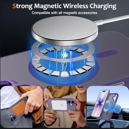 Anuck Case for iPhone 17 Case Magnetic Phone Case Compatible with MagSafe, Soft TPU Bumper Hard Translucent Matte Back Slim Fit Shockproof Protective Cover for Men Women Girls - Dark Purple - 2