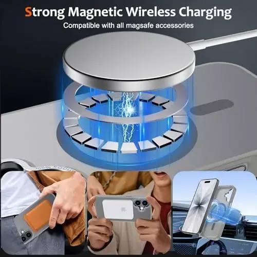 Anuck Case for iPhone 17 Case Magnetic Phone Case Compatible with MagSafe, Soft TPU Bumper Hard Translucent Matte Back Slim Fit Shockproof Protective Cover for Men Women Girls - Gray - 2