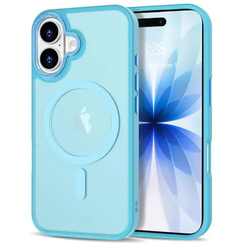 Anuck Case for iPhone 17 Case Magnetic Phone Case Compatible with MagSafe, Soft TPU Bumper Hard Translucent Matte Back Slim Fit Shockproof Protective Cover for Men Women Girls - Lake Blue 