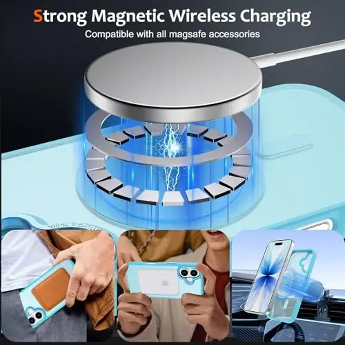 Anuck Case for iPhone 17 Case Magnetic Phone Case Compatible with MagSafe, Soft TPU Bumper Hard Translucent Matte Back Slim Fit Shockproof Protective Cover for Men Women Girls - Lake Blue - 2