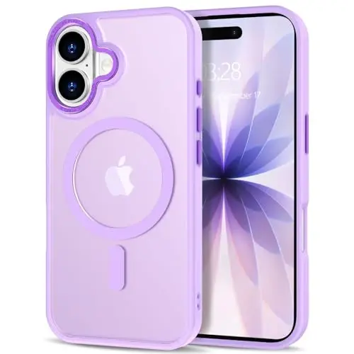 Anuck Case for iPhone 17 Case Magnetic Phone Case Compatible with MagSafe, Soft TPU Bumper Hard Translucent Matte Back Slim Fit Shockproof Protective Cover for Men Women Girls - Light Purple - 1