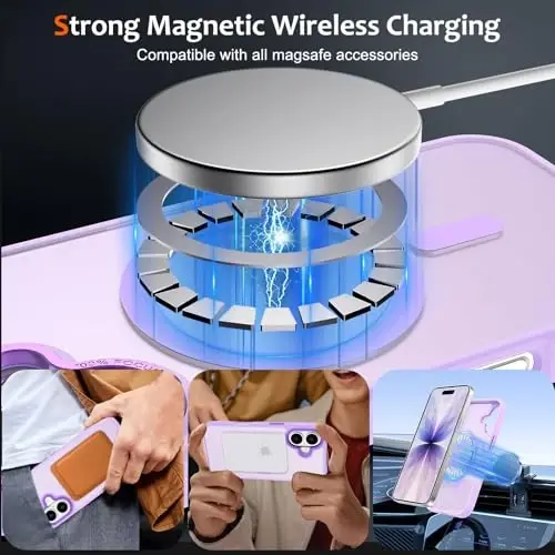 Anuck Case for iPhone 17 Case Magnetic Phone Case Compatible with MagSafe, Soft TPU Bumper Hard Translucent Matte Back Slim Fit Shockproof Protective Cover for Men Women Girls - Light Purple - 2