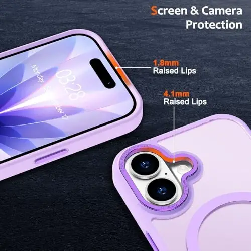 Anuck Case for iPhone 17 Case Magnetic Phone Case Compatible with MagSafe, Soft TPU Bumper Hard Translucent Matte Back Slim Fit Shockproof Protective Cover for Men Women Girls - Light Purple - 3