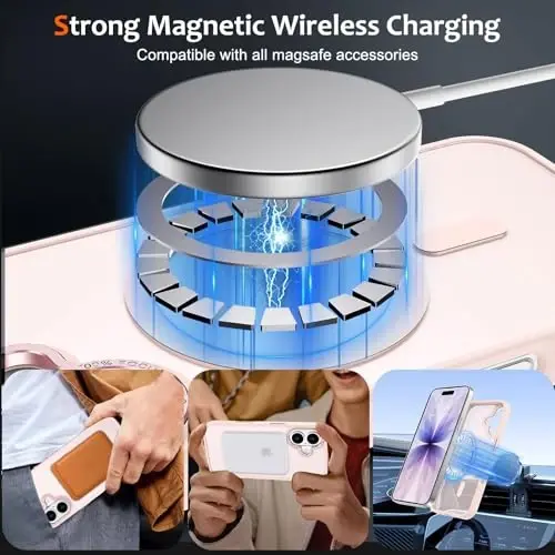 Anuck Case for iPhone 17 Case Magnetic Phone Case Compatible with MagSafe, Soft TPU Bumper Hard Translucent Matte Back Slim Fit Shockproof Protective Cover for Men Women Girls - Pink - 2