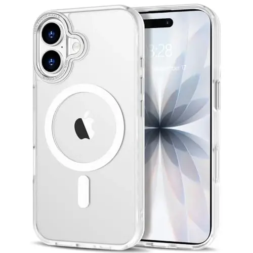 Anuck Case for iPhone 17 Case Magnetic Phone Case Compatible with MagSafe, Soft TPU Bumper Hard Translucent Matte Back Slim Fit Shockproof Protective Cover for Men Women Girls - White 