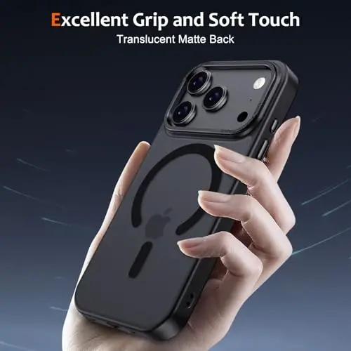 Anuck Case for iPhone 17 Pro Case Magnetic Phone Case Compatible with MagSafe, Soft TPU Bumper Hard Translucent Matte Back Slim Fit Shockproof Protective Cover for Men Women Girls - Black - 5