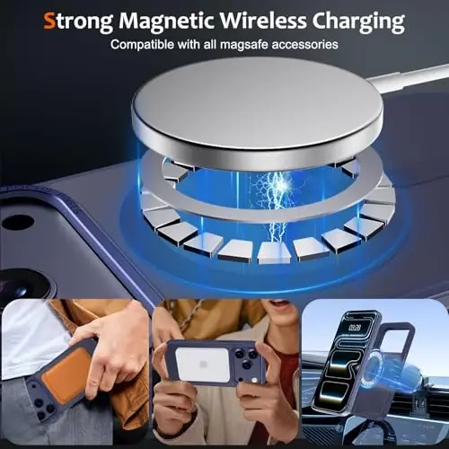 Anuck Case for iPhone 17 Pro Case Magnetic Phone Case Compatible with MagSafe, Soft TPU Bumper Hard Translucent Matte Back Slim Fit Shockproof Protective Cover for Men Women Girls - Dark Blue - 2