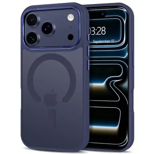 Anuck Case for iPhone 17 Pro Case Magnetic Phone Case Compatible with MagSafe, Soft TPU Bumper Hard Translucent Matte Back Slim Fit Shockproof Protective Cover for Men Women Girls - Dark Blue 