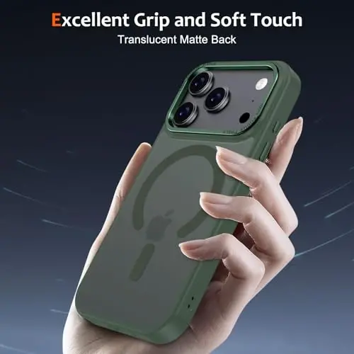 Anuck Case for iPhone 17 Pro Case Magnetic Phone Case Compatible with MagSafe, Soft TPU Bumper Hard Translucent Matte Back Slim Fit Shockproof Protective Cover for Men Women Girls - Dark Green - 5