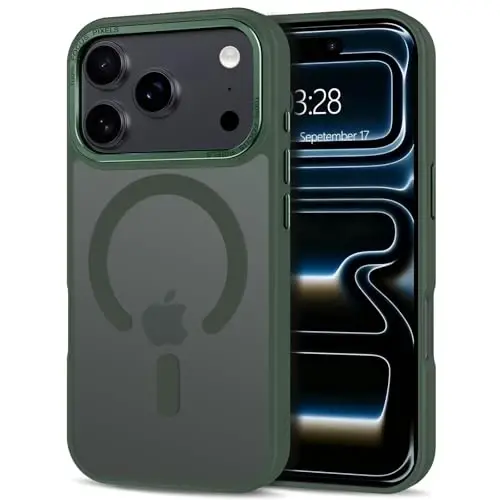 Anuck Case for iPhone 17 Pro Case Magnetic Phone Case Compatible with MagSafe, Soft TPU Bumper Hard Translucent Matte Back Slim Fit Shockproof Protective Cover for Men Women Girls - Dark Green 