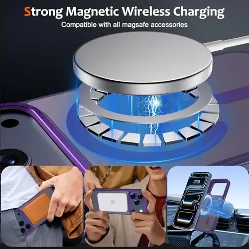 Anuck Case for iPhone 17 Pro Case Magnetic Phone Case Compatible with MagSafe, Soft TPU Bumper Hard Translucent Matte Back Slim Fit Shockproof Protective Cover for Men Women Girls - Dark Purple - 2
