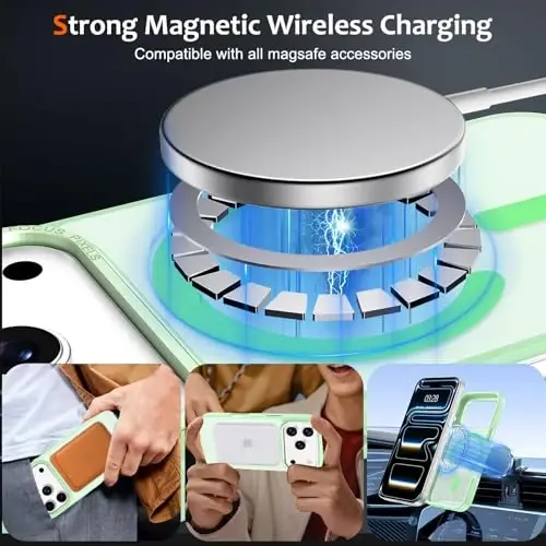 Anuck Case for iPhone 17 Pro Case Magnetic Phone Case Compatible with MagSafe, Soft TPU Bumper Hard Translucent Matte Back Slim Fit Shockproof Protective Cover for Men Women Girls - Green - ANUCK (1)