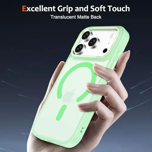 Anuck Case for iPhone 17 Pro Case Magnetic Phone Case Compatible with MagSafe, Soft TPU Bumper Hard Translucent Matte Back Slim Fit Shockproof Protective Cover for Men Women Girls - Green - 5