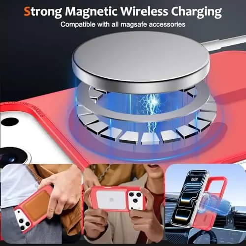 Anuck Case for iPhone 17 Pro Case Magnetic Phone Case Compatible with MagSafe, Soft TPU Bumper Hard Translucent Matte Back Slim Fit Shockproof Protective Cover for Men Women Girls - Light Red - 2