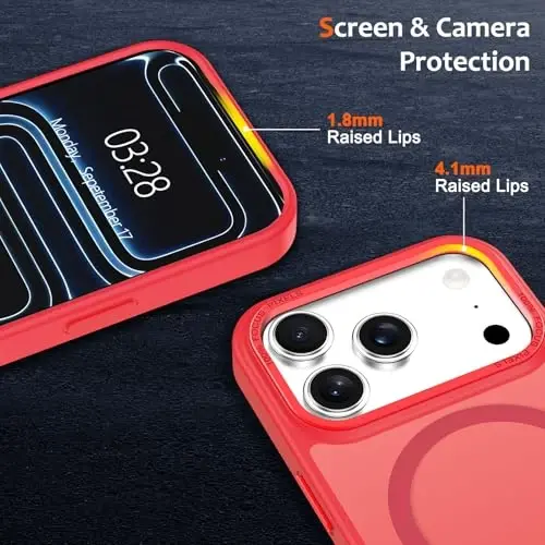 Anuck Case for iPhone 17 Pro Case Magnetic Phone Case Compatible with MagSafe, Soft TPU Bumper Hard Translucent Matte Back Slim Fit Shockproof Protective Cover for Men Women Girls - Light Red - 3