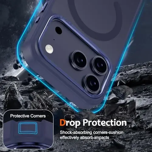 Anuck Case for iPhone 17 Pro Max Case Magnetic Phone Case Compatible with MagSafe, Soft TPU Bumper Hard Translucent Matte Back Slim Fit Shockproof Protective Cover for Men Women Girls - Dark Blue - 4