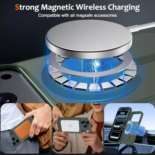 Anuck Case for iPhone 17 Pro Max Case Magnetic Phone Case Compatible with MagSafe, Soft TPU Bumper Hard Translucent Matte Back Slim Fit Shockproof Protective Cover for Men Women Girls - Dark Green - ANUCK (1)