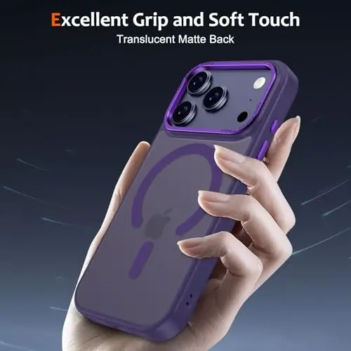 Anuck Case for iPhone 17 Pro Max Case Magnetic Phone Case Compatible with MagSafe, Soft TPU Bumper Hard Translucent Matte Back Slim Fit Shockproof Protective Cover for Men Women Girls - Dark Purple - 5