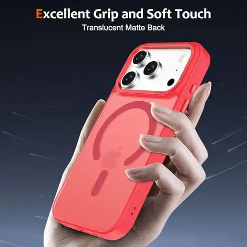 Anuck Case for iPhone 17 Pro Max Case Magnetic Phone Case Compatible with MagSafe, Soft TPU Bumper Hard Translucent Matte Back Slim Fit Shockproof Protective Cover for Men Women Girls - Light Red - 5