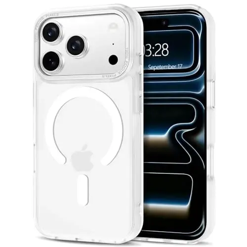Anuck Case for iPhone 17 Pro Max Case Magnetic Phone Case Compatible with MagSafe, Soft TPU Bumper Hard Translucent Matte Back Slim Fit Shockproof Protective Cover for Men Women Girls - White - ANUCK