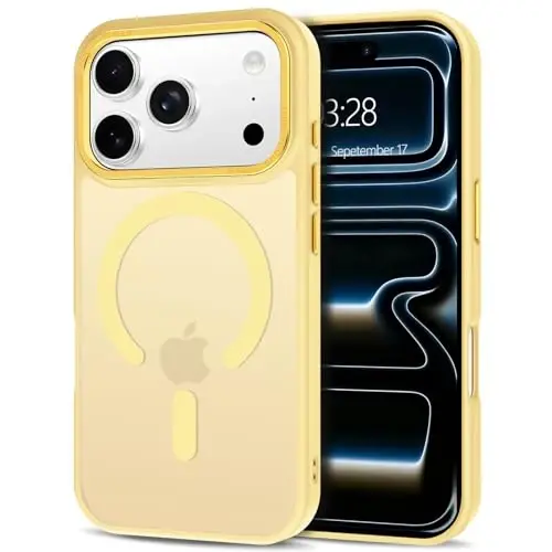 Anuck Case for iPhone 17 Pro Max Case Magnetic Phone Case Compatible with MagSafe, Soft TPU Bumper Hard Translucent Matte Back Slim Fit Shockproof Protective Cover for Men Women Girls - Yellow - ANUCK