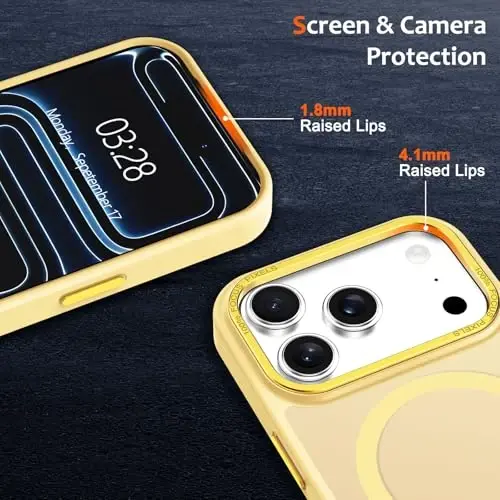 Anuck Case for iPhone 17 Pro Max Case Magnetic Phone Case Compatible with MagSafe, Soft TPU Bumper Hard Translucent Matte Back Slim Fit Shockproof Protective Cover for Men Women Girls - Yellow - 3