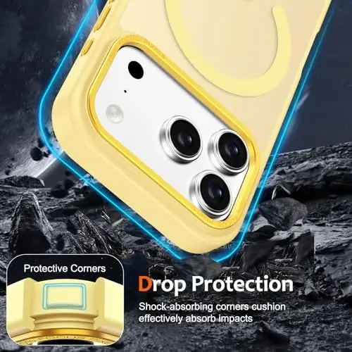 Anuck Case for iPhone 17 Pro Max Case Magnetic Phone Case Compatible with MagSafe, Soft TPU Bumper Hard Translucent Matte Back Slim Fit Shockproof Protective Cover for Men Women Girls - Yellow - 4