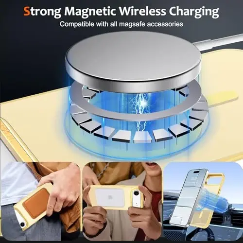 Anuck Case for iPhone Air Case Magnetic Phone Case Compatible with MagSafe, Soft TPU Bumper Hard Translucent Matte Back Slim Fit Shockproof Protective Cover 17 Air for Men Women Girls - Yellow - 2