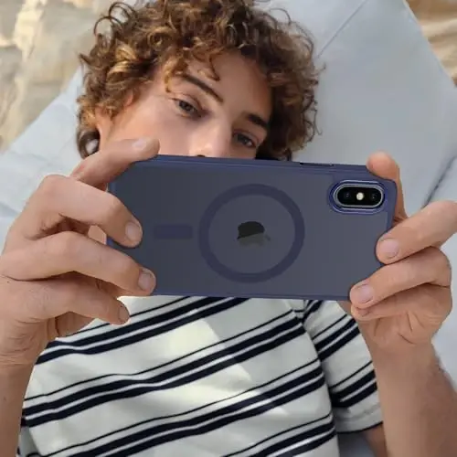 Anuck Case for iPhone Xs Max Case Magnetic Phone Case Compatible with MagSafe, Soft TPU Bumper Hard Translucent Matte Back Slim Fit Shockproof Protective Cover for Men Women Girls - Dark Blue - 6