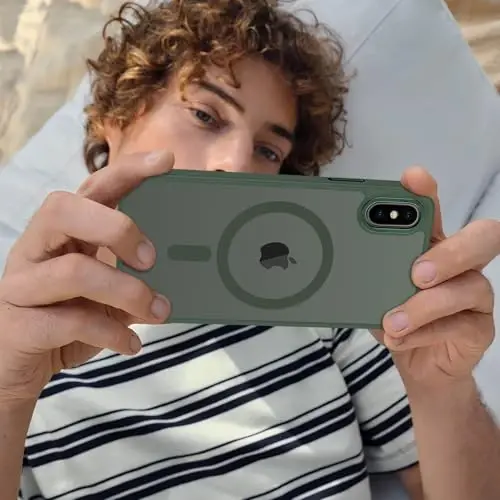 Anuck Case for iPhone Xs Max Case Magnetic Phone Case Compatible with MagSafe, Soft TPU Bumper Hard Translucent Matte Back Slim Fit Shockproof Protective Cover for Men Women Girls - Dark Green - 6