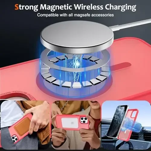 Anuck Case iPhone 11 Pro Max uchun g'ilof Magnitli telefon g'ilofi MagSafe bilan mos keladi, Yumshoq TPU bamper Qattiq shaffof mat orqa Slim Fit zarbga chidamli himoya qopqog'i erkaklar ayollar qizlar uchun - Och qizil - ANUCK (1)