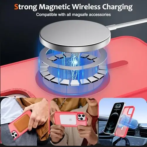 Anuck Case iPhone 12 Pro Max uchun Magnitli telefon qutisi MagSafe bilan mos, Yumshoq TPU bamperli qattiq yarim shaffof mat orqa Slim Fit zarbga chidamli himoya qopqog'i erkaklar ayollar qizlar uchun - och qizil - 2